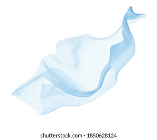 Close Up Of A Blue Fabric Cloth Flowing On White Background