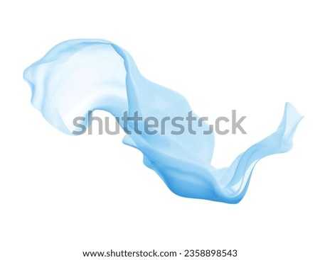 close up of a blue fabric cloth flowing on white background