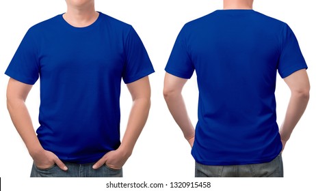 close up blue t-shirt cotton man pattern isolated on white background.