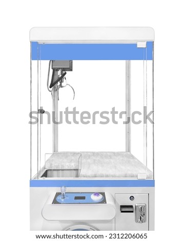 Close up Blue and white empty Claw Machine isolated on white background