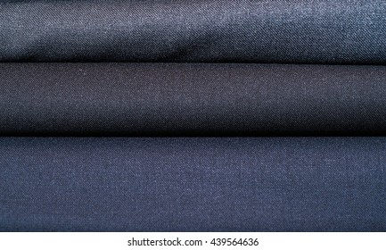 Close Up Of Blue Woolen Fabric.
