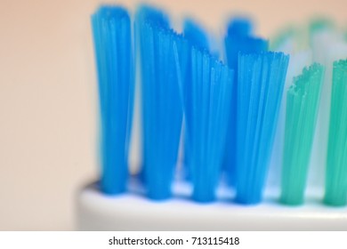 Close Up Blue,green And White Tooth Brush, Tooth Brush With White Background, Selective Focus