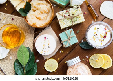 close up of body care cosmetic products on wood - Shutterstock ID 365120828