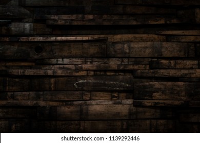 Close Up Of Bourbon Barrel Stave Wall With Vignette Effect