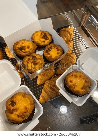 Close up box of egg tarts