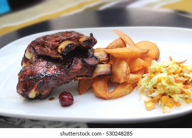 Close Up Of Braised Pork Spare Rib With Cherry Coke Sauce. Selective Focus.
