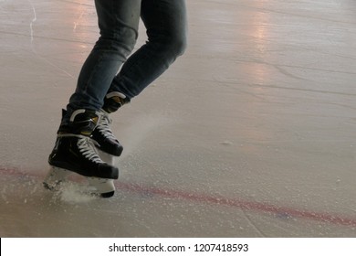 Close Up Breaking On Ice, Hockey Stop