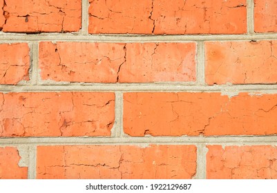 Close Brick Wall With Mortar Joints On The Background