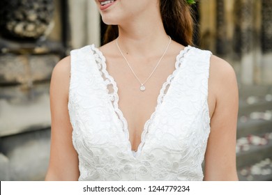 Close Up Of A Bride With A Diamond Necklace