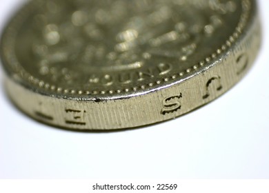 Close up of british one pound £ coin. Tail side up.