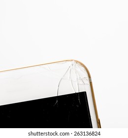 Close up broken Modern smart mobile phone  on white background.