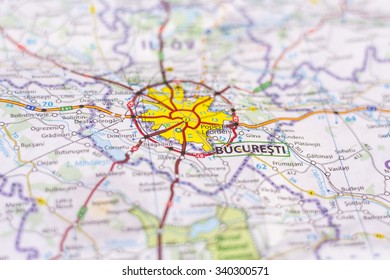 Close Up Of Bucharest On A Map