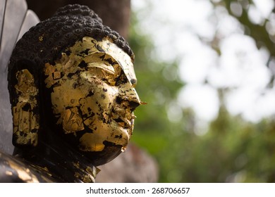 close up Buddha statue gilded in the measure