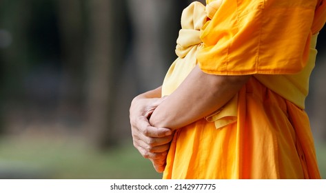 Close Up Of Buddhist Thai Monk Meditation With Inner Peace That Lead To Enlighten Wisdom And Life Balance For Buddhism Religion Lent Vassa And Belief Concept