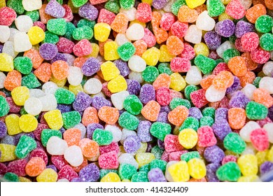 Close Up Of A Bulk Food Container Filled With Colorful Candy Gum Drops