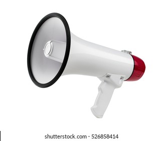 Close Up Of A Bullhorn, Megaphone Isolated On White Background