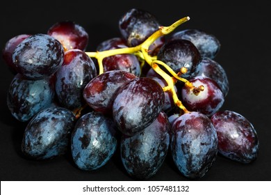 Close up of a bunch of black grapes isolated on a black background