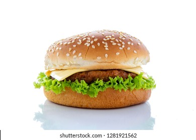 Close up of Burger isolated on white Background. Fast Food 