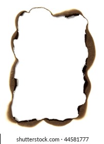 Close Up Of Burnt Paper Hole On White Background