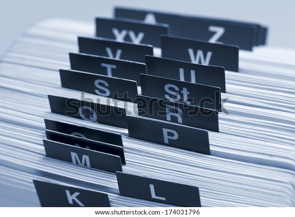 Close up of a Business card
index. 