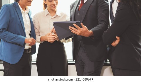 Close Up Of Business Officer Teamwork Brainstorming Talking, Finding Solution And Analyzing Project Using Paperwork To Explain Next Steps To Do Consulting Together In Meeting Room