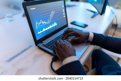 Close Up Of Business Trader Man Working On Crypto Currency Markets With Blockchain Technology - Decentralized Finance And Stock Exchange Concept  