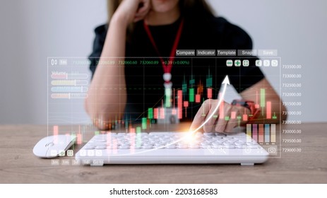 Close Up Businesswoman Collecting Data Information Converting Into Statistics, Planning Strategy Gathering Resources Creating Visual Graphical Graphs Using Computer Laptop And Smart Mobile Device