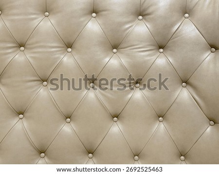 Close up of button tufted upholstered panel with beige leather. Seamless background texture.