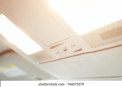 Close Up Of Cabin Lights Switch In My Car, Light Control Panel Inside A Car Interior