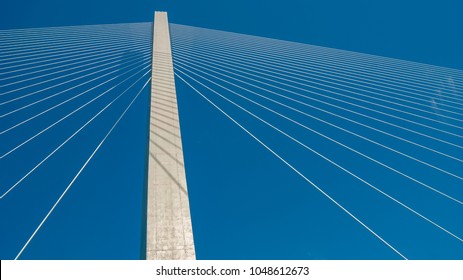 Close up of cable stayed bridge