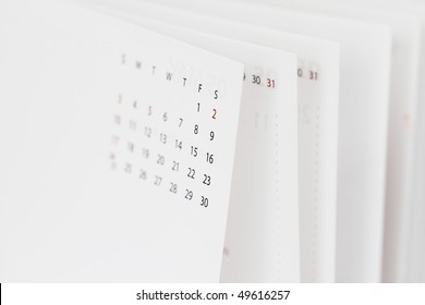 Close up calendar page with copy space.