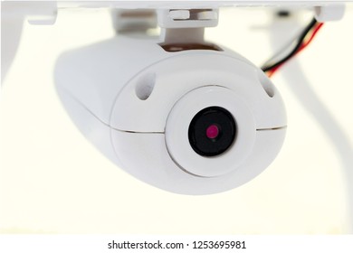 Close up of a camera drone isolate on white background
