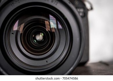 Close up of the camera lens.
