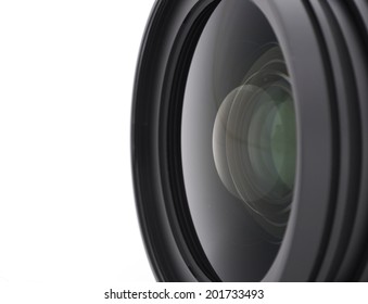 Close up Camera lens front sight. isolated on white background 
