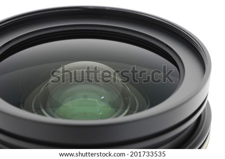 Close up Camera lens front sight. isolated on white background 
