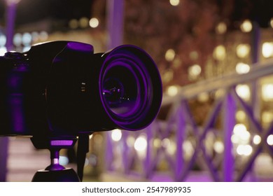 Close up of a camera at night 