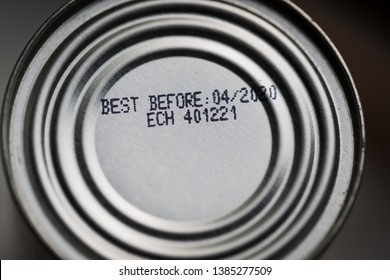 Close up of a can of food's best before date 