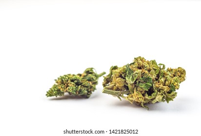 Close up of Cannabis flower buds isolated on white