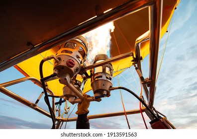 Close Up Of Captain Control The Fire And Fuel To Flight The Hot Air Balloon