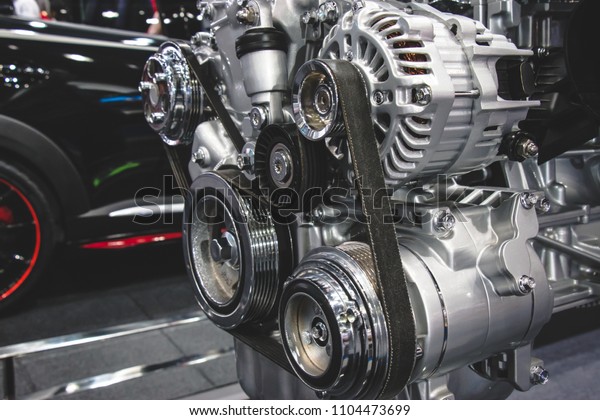 close up car engine and gear parts of automotive.\
Machine and technology in\
car.