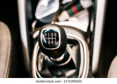 Close up of a car gear stick manual transmission, Manual gear lever of a car. Image of a car gear stick manual transmission.