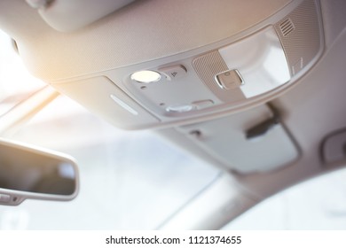 Close Up Of Car Interior Modern Overhead Light.