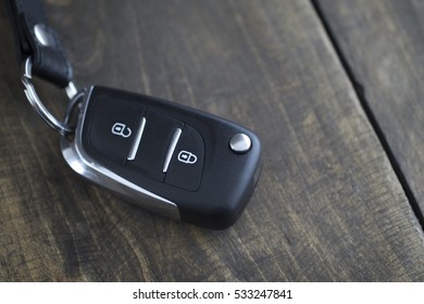 Close up of car key on table
