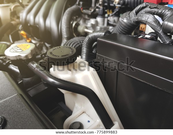 close up the car\
radiator, new car engine