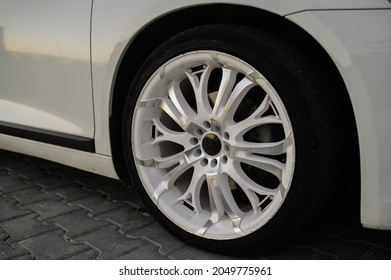 Close Up Of A Car Rim. Alloy Wheels Close Up.