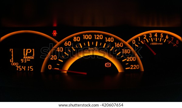 Close up of car speed\
meter\
