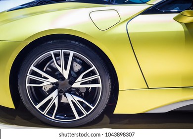 Close up of car wheel on a modern car