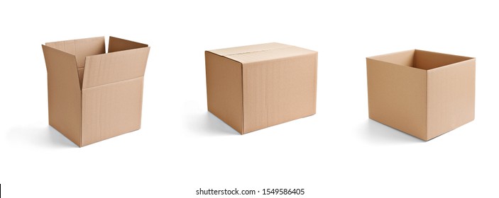 close up of  a cardboard box on white background - Shutterstock ID 1549586405