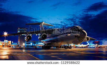 Close up of cargo airliner in the night