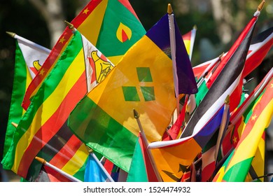 Close Up Of The Caribbean And Commonwealth Flags 